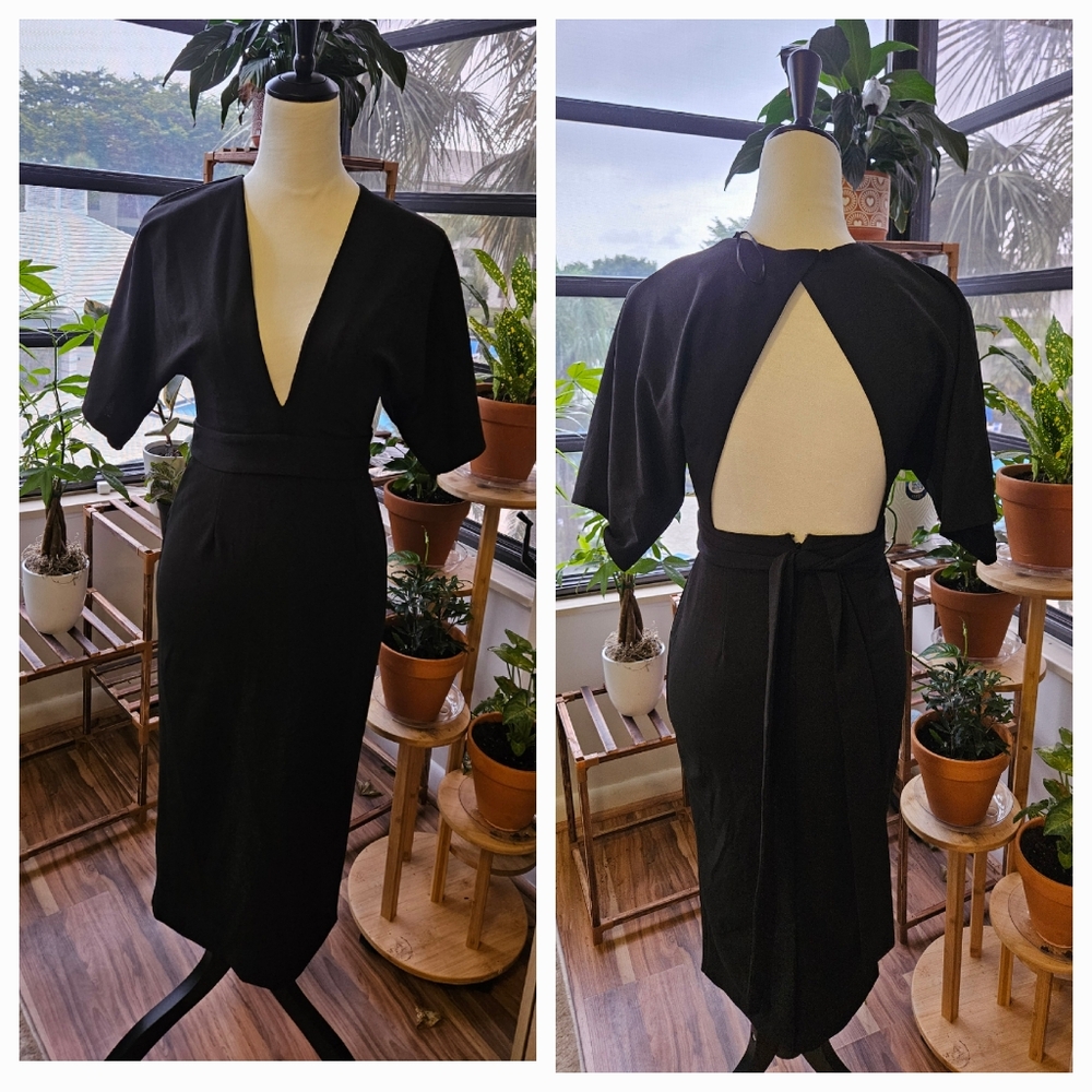 🖤 Fashion Nova Chic Black Open-Back Midi Dress | Size S | NWT